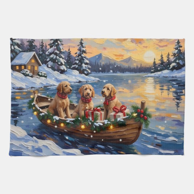 Goldendoodle Christmas Boat Holiday Geschirrtuch (Horizontal)