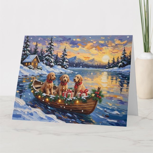Goldendoodle Christmas Boat Holiday Karte (Vorderseite)