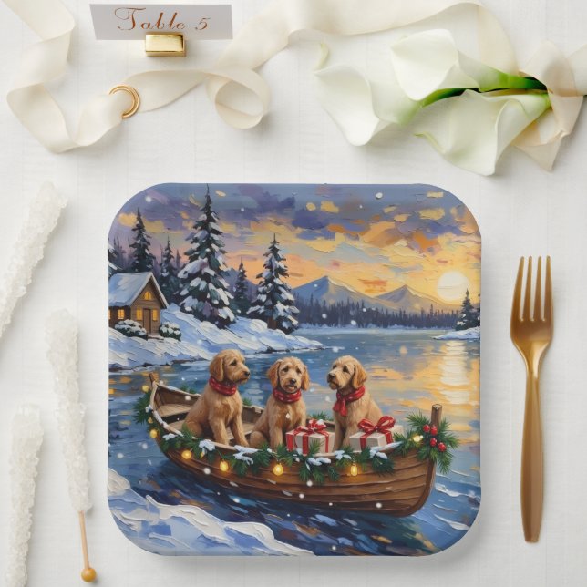 Goldendoodle Christmas Boat Holiday Pappteller (Hochzeit)