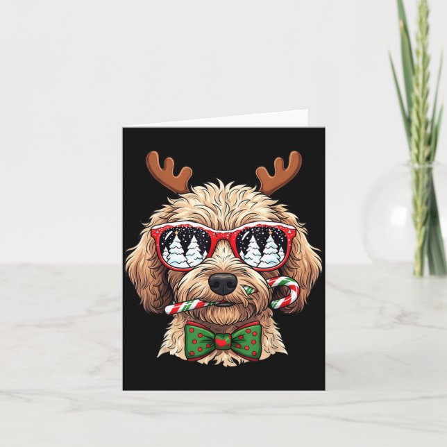 Goldendoodle Christmas Reindeer Holiday Dog Lover  Karte (Vorderseite)