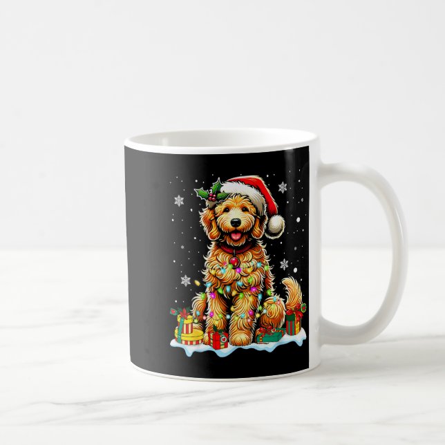 Goldendoodle Christmas Santa Hat Fairy Lights Paja Kaffeetasse (Rechts)