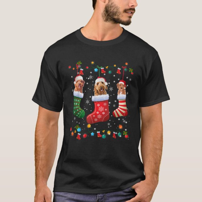 Goldendoodle Christmas Socks Funny Xmas Pajama Dog T-Shirt (Vorderseite)