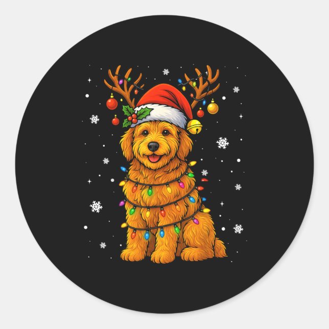 Goldendoodle Christmas Tee Reindeer Christmas Ligh Runder Aufkleber (Vorderseite)