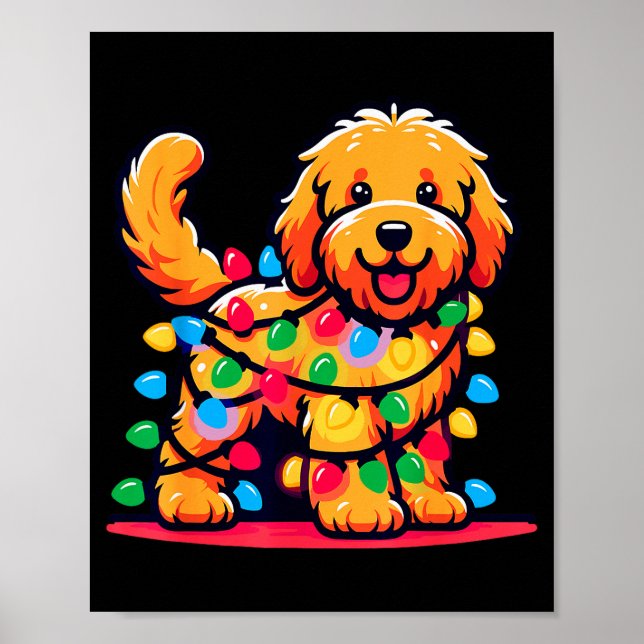 Goldendoodle Christmas Tree Xmas Lights Golden Doo Poster (Vorne)