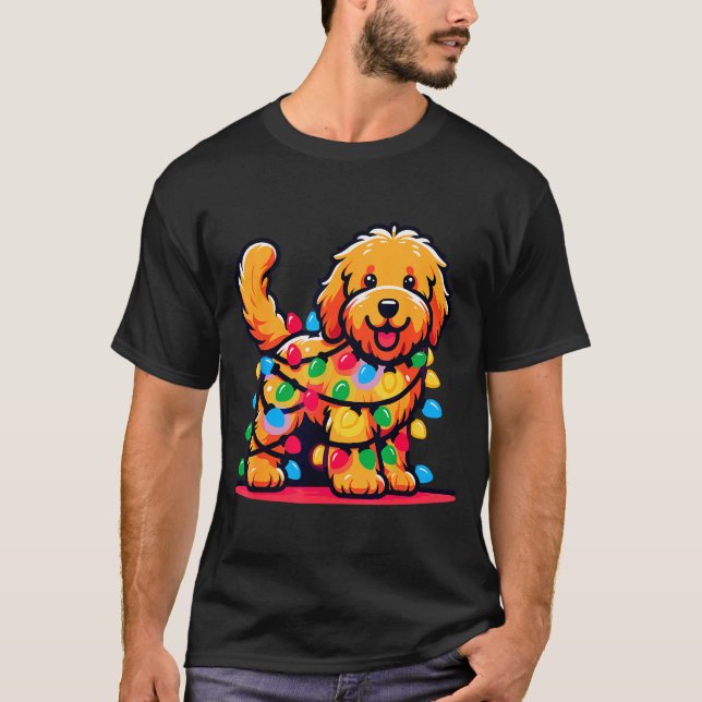 Goldendoodle Christmas Tree Xmas Lights Golden Doo T-Shirt (Vorderseite)