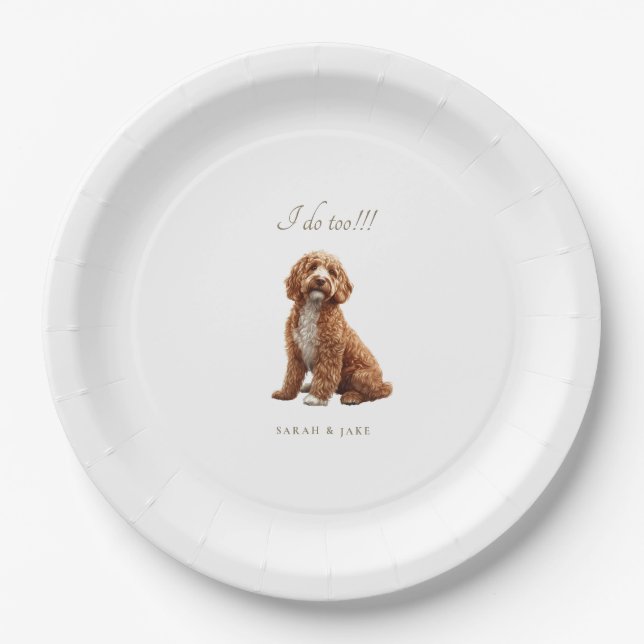 Goldendoodle Custom Pet Wedding Pappteller (Vorderseite)