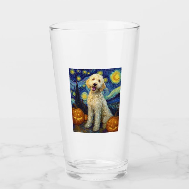 Goldendoodle Cute Dog Halloween Jack O Lantern Pum Glas (Vorderseite)