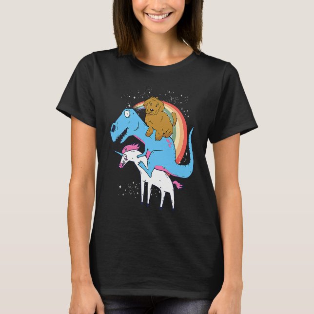 Goldendoodle Dinosaur Riding Unicorn Kids Men Rain T-Shirt (Vorderseite)