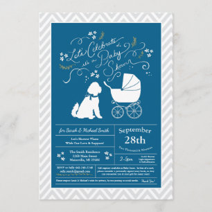 Goldendoodle Dog Baby Dusche Blue Boy Einladung