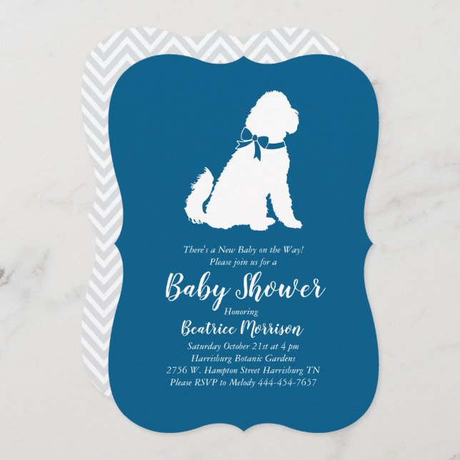 Goldendoodle Dog Baby Dusche Blue Boy Einladung (Vorne/Hinten)