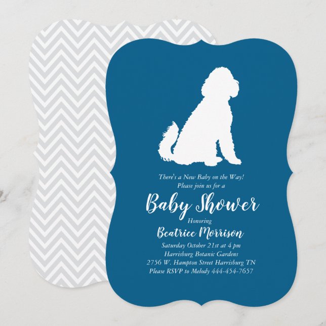 Goldendoodle Dog Baby Dusche Blue Boy Einladung (Vorne/Hinten)