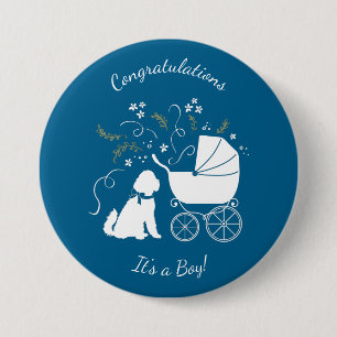 Goldendoodle Dog Baby Shower Boy Blue Button