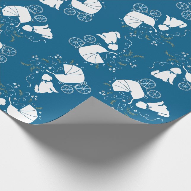 Goldendoodle Dog Baby Shower Boy Blue Geschenkpapier (Ecke)