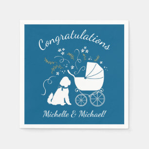 Goldendoodle Dog Baby Shower Boy Blue Serviette