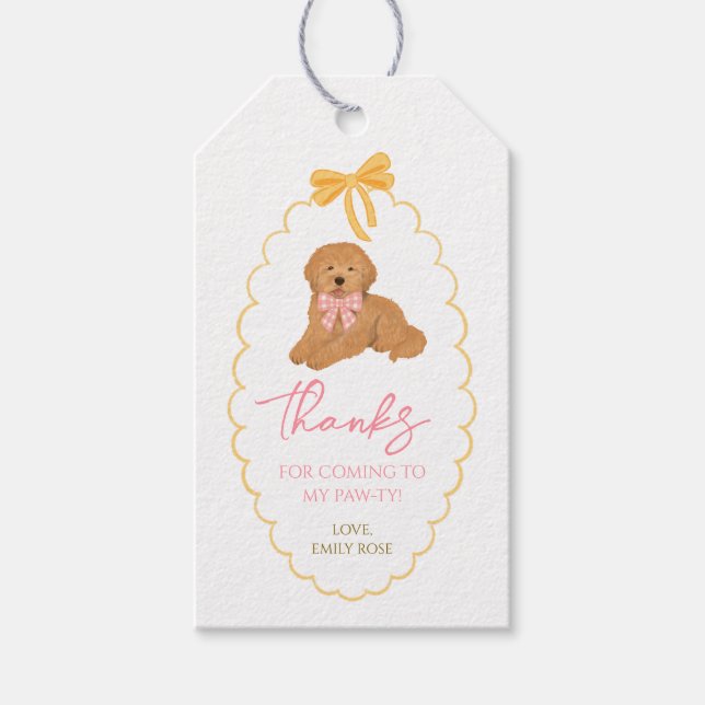 Goldendoodle Dog Birthday Pawty Pink Yellow Geschenkanhänger (Vorderseite)
