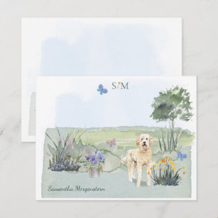 Goldendoodle Dog Butterfly Monogramm und Name Mitteilungskarte