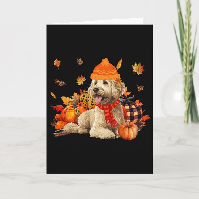 Goldendoodle Dog Fall Scarf Leopard Pumpkins Autum Karte (Vorderseite)