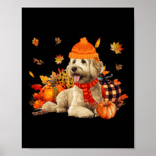 Goldendoodle Dog Fall Scarf Leopard Pumpkins Autum Poster