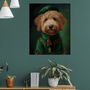 Goldendoodle Dog in St. Patrick's Day Dress Poster