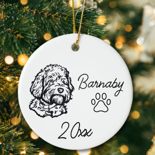 Goldendoodle Dog Individuelle Name & Year Line Art Keramik Ornament
