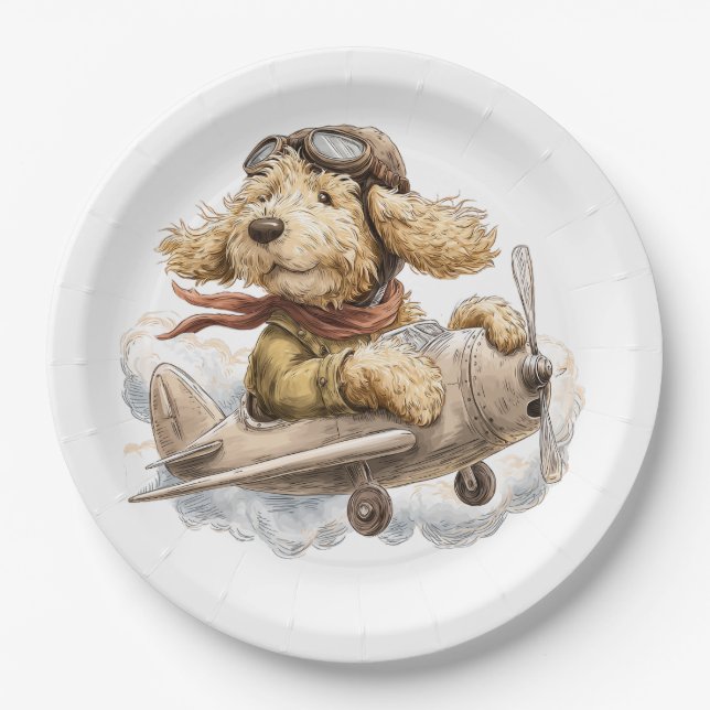 Goldendoodle Dog Pilot Airplane Pappteller (Vorderseite)