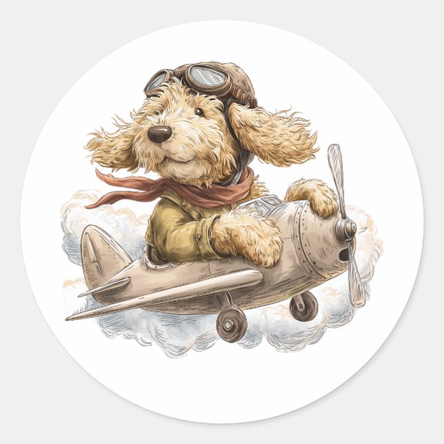 Goldendoodle Dog Pilot Airplane Runder Aufkleber (Vorderseite)