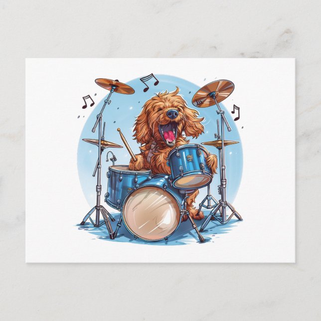 Goldendoodle Dog Playing Drums Postkarte (Vorderseite)