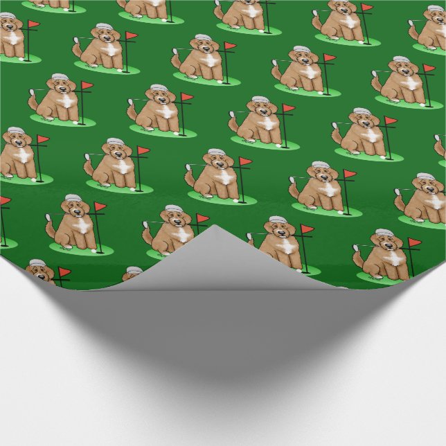 Goldendoodle Dog Playing Golf (Red whmk2) Niedlich Geschenkpapier (Ecke)