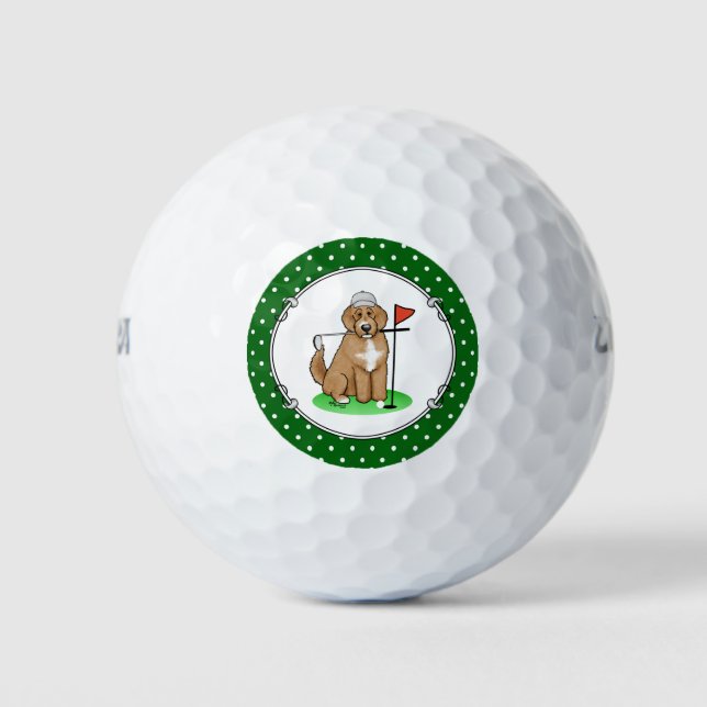 Goldendoodle Dog Playing Golf (Red whmk2) Niedlich Golfball (Vorderseite)
