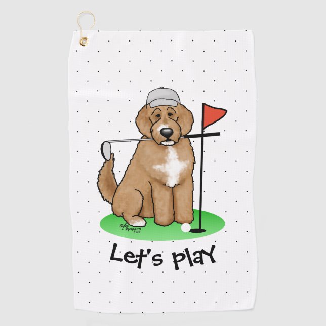 Goldendoodle Dog Playing Golf (Red whmk2) Niedlich Golfhandtuch (Vorderseite)