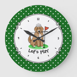 Goldendoodle Dog Playing Golf (Red whmk2) Niedlich Große Wanduhr