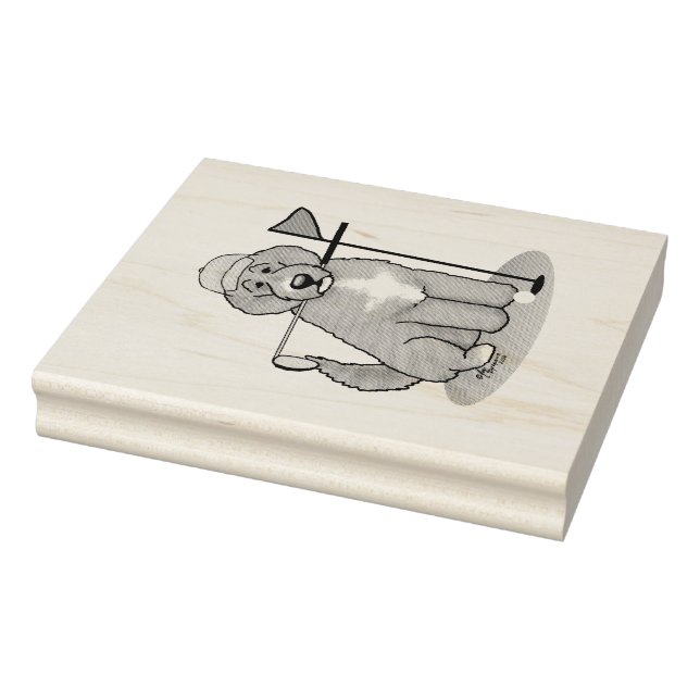 Goldendoodle Dog Playing Golf (Red whmk2) Niedlich Gummistempel (Stempel)