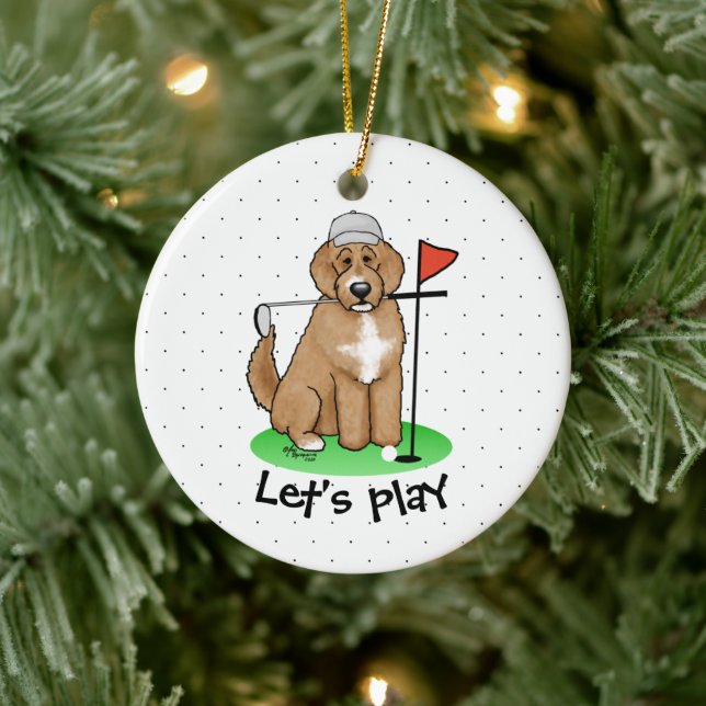 Goldendoodle Dog Playing Golf (Red whmk2) Niedlich Keramik Ornament (Baum)