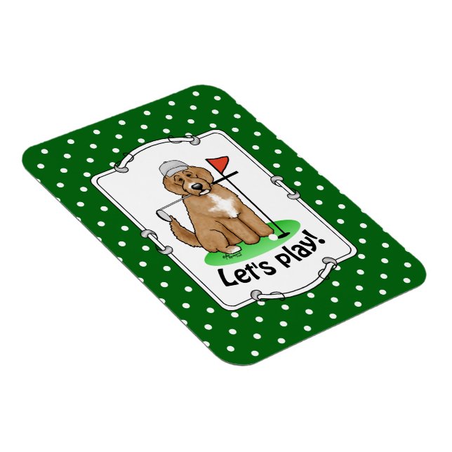 Goldendoodle Dog Playing Golf (Red whmk2) Niedlich Magnet (Rechte Seite)