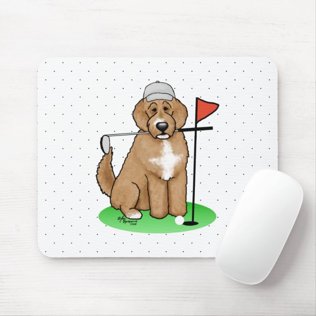 Goldendoodle Dog Playing Golf (Red whmk2) Niedlich Mousepad (Mit Mouse)