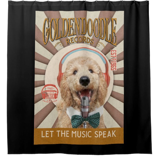 Goldendoodle Dog Record Company Canvas Duschvorhang (Vorderseite)