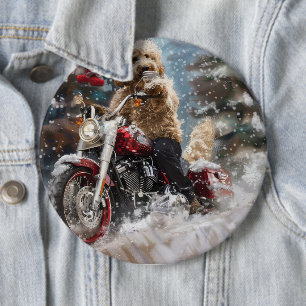Goldendoodle Dog Riding Motorrad Weihnachten Button