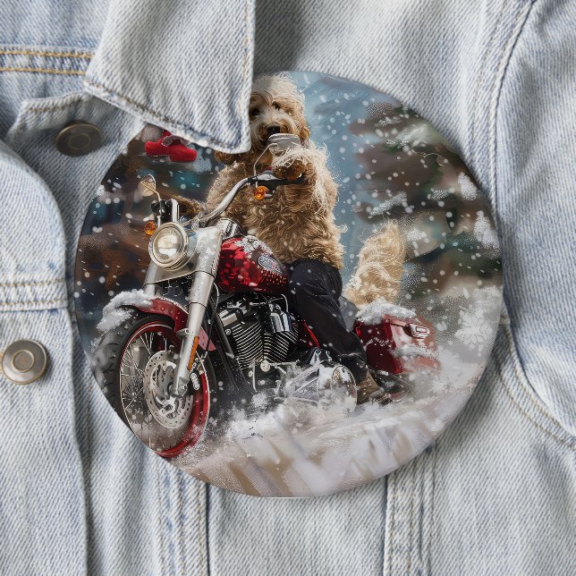 Goldendoodle Dog Riding Motorrad Weihnachten Button (Beispiel)