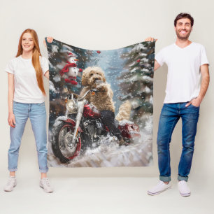 Goldendoodle Dog Riding Motorrad Weihnachten Fleecedecke