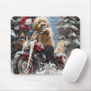 Goldendoodle Dog Riding Motorrad Weihnachten Mousepad