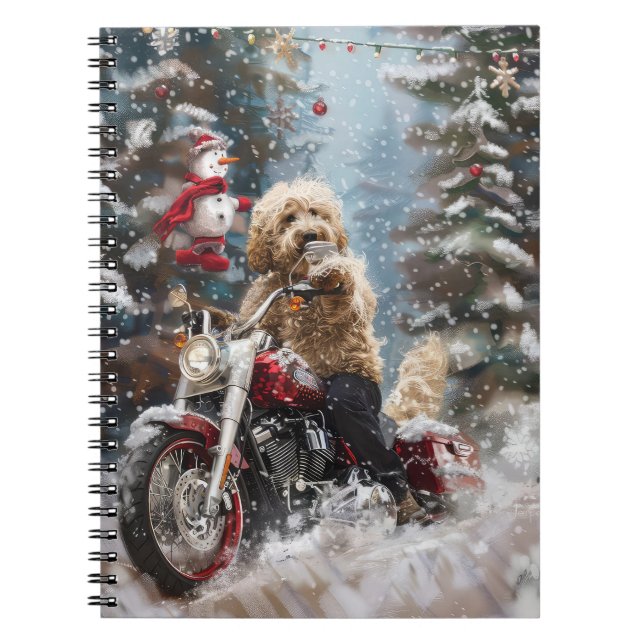 Goldendoodle Dog Riding Motorrad Weihnachten Notizblock (Vorderseite)
