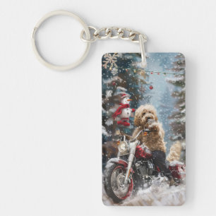 Goldendoodle Dog Riding Motorrad Weihnachten Schlüsselanhänger