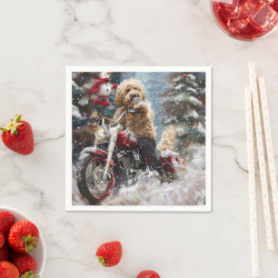 Goldendoodle Dog Riding Motorrad Weihnachten Serviette