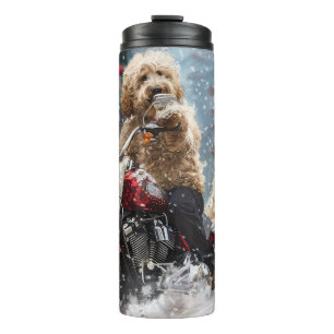 Goldendoodle Dog Riding Motorrad Weihnachten Thermosbecher