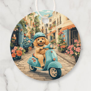 Goldendoodle Dog Riding Scooter Europäische Straße Geschenkanhänger