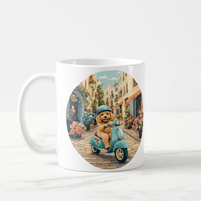 Goldendoodle Dog Riding Scooter European Streets Kaffeetasse (Links)