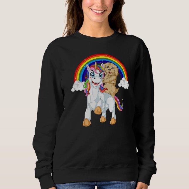 Goldendoodle Dog Riding Unicorn Rainbow Girls & Ki Sweatshirt (Vorderseite)