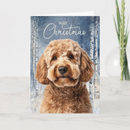 Goldendoodle Dog Snowy Winter Forest Christmas Feiertagskarte