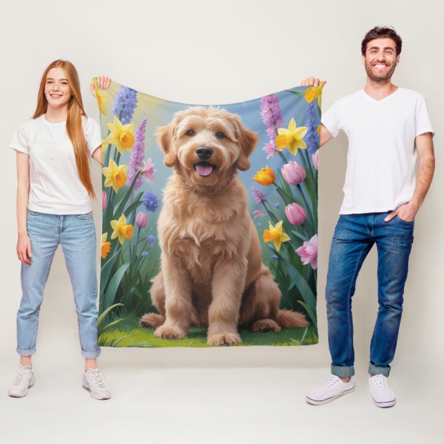 Goldendoodle Dog Spring Blumen Malerei Fleecedecke (Beispiel)