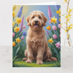 Goldendoodle Dog Spring Blumen Malerei Karte